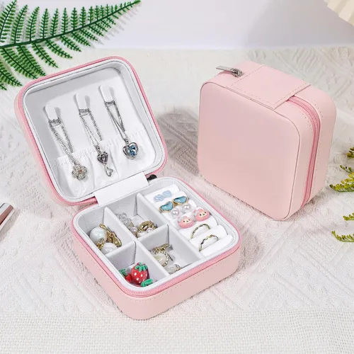 Vista 7 de Joyero de viaje, pequeño organizador de joyas de viaje, joyero portátil, mini organizador de almacenamiento, caja de almacenamiento portátil