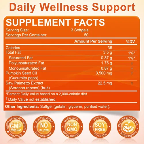 Vista 6 de Pumpkin Seed Oil with Saw Palmetto, 3500mg Max Strength per Serving