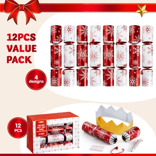 Vista 2 de JOYIN Paquete de 12 recuerdos de fiesta de Navidad sin broches con diseño de copo de nieve rojo y blanco con suministros de fiesta para niños