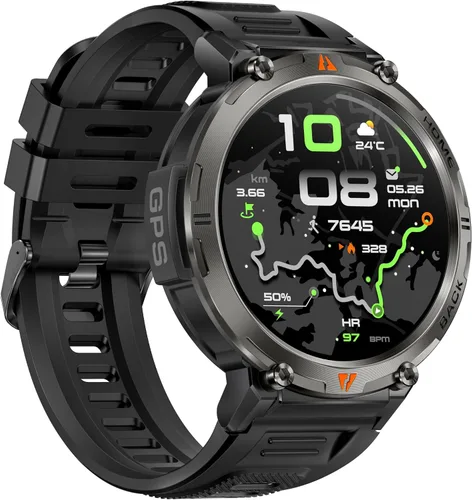 Vista 12 de Relojes inteligentes militares para hombres con GPS integrado con brújula linterna LED, reloj inteligente táctico resistente al agua 3ATM con texto