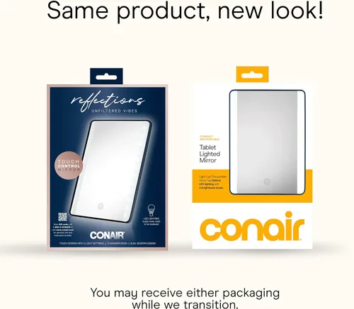 Vista 10 de Conair Espejo de maquillaje iluminado, espejo de maquillaje de viaje, base ajustable, funciona con pilas en azul marino