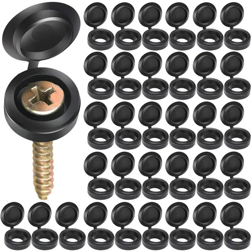 Vista 10 de 150 tapas de rosca, cubiertas de plástico negro con bisagras, tamaño S, se adapta a tornillos #6/#8 (M3/M4), 150 piezas