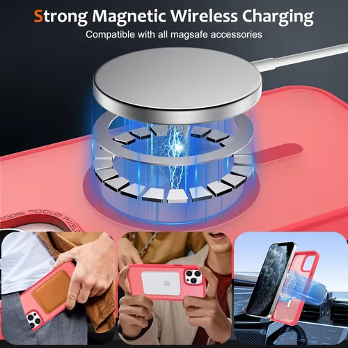 Vista 1075 de Anuck - Funda magnética para iPhone 11 compatible con MagSafe, carcasa trasera mate translúcida dura, borde de TPU, delgada, resistente a impactos