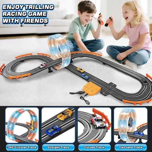 Vista 2 de Conjuntos de Pista de Carreras de Coches de Ranura con 4 Coches de Ranura, Regalos de Cumpleaños y Navidad Ideales para Niños, Edades 6 7 8-12