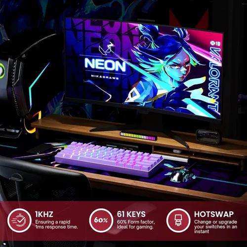 Vista 2 de Teclado mecánico para juegos 61 teclas multicolor RGB iluminado LED retroiluminado con cable programable para jugadores de PCMac