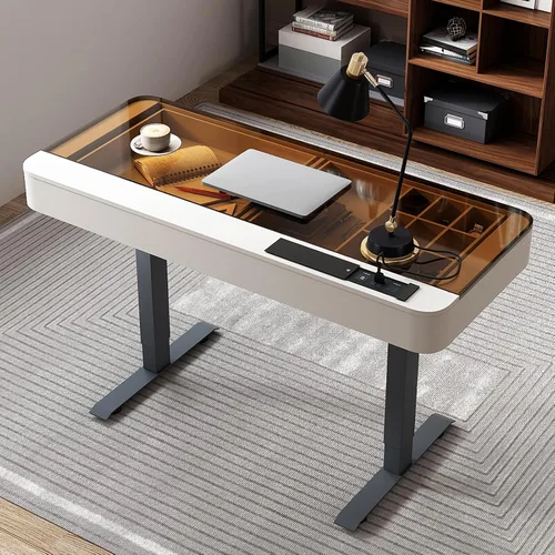 Vista 7 de Lartis Escritorio de oficina, mesa elevadora eléctrica para computadora, escritorio de pie con cajón de carga, puerto USB, mesa para computadora