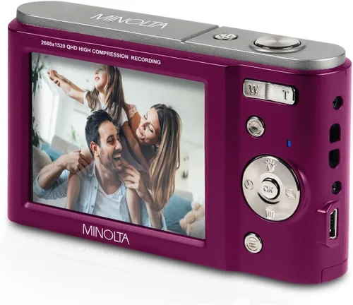Vista 5 de Minolta MND20 Cámara digital Ultra HD de 44 MP 2.7K con estuche para cámara Slinger (Magenta)