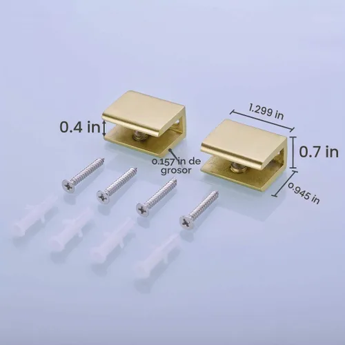 Vista 5 de 2 soportes ajustables de acero inoxidable 304 para estante con abrazadera de vidrio de 0.23 a 0.35 pulgadas, acabado dorado cepillado resistente Oro