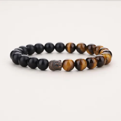 Vista 4 de COAI Pulsera de oración con cuentas de piedra de cabeza de Buda