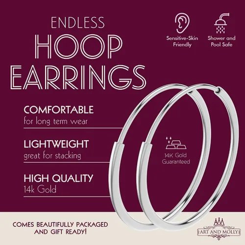 Vista 3 de Aretes de aro pequeños de oro de 14 quilates para orejas, cartílago, nariz o labios, 0.394in, Metal, no conocido