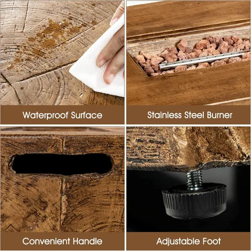 Vista 7 de Tangkula Patiojoy - Juego de 2 mesas para fogata de propano para exteriores, 48 pulgadas, rústica, 50,000 BTU, mesa rectangular de gas con mesa