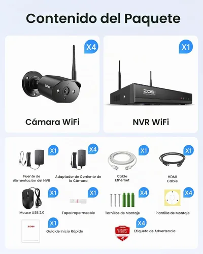 Vista 9 de ZOSI 8CH 3MP 2K Wireless Security Camera System Outdoor, 4 x WiFi IP Camera