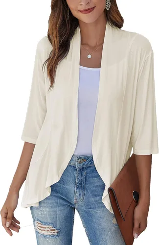 Vista 19 de Bluetime Women Open Front 3/4 Sleeve Cardigan Negro