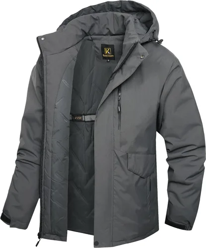 Vista 8 de Keevoom Abrigos de invierno para hombre, abrigo de nieve cálido, resistente al viento, impermeable, con capucha, snowboard, esquí, chaquetas