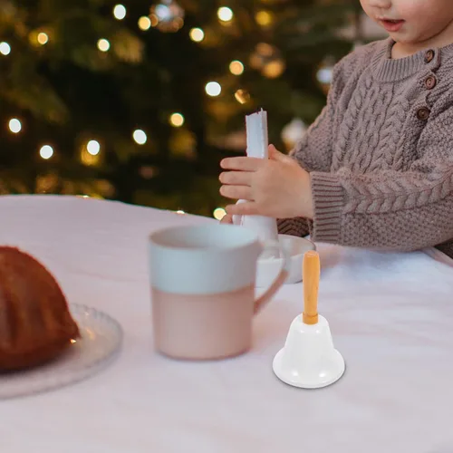 Vista 7 de MAGICLULU Campana de mano de Navidad, 1 campana de llamada de Navidad con mango de madera, campana de mano sólida para decoración de cena