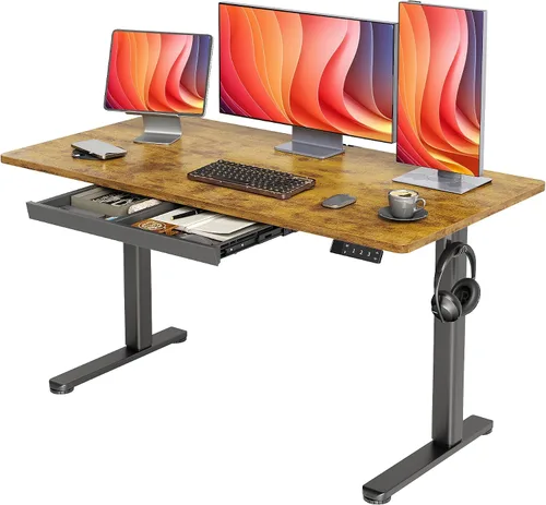 Vista 19 de YDN Escritorio de pie con cajón de 48 x 24 pulgadas eléctrico de altura ajustable negro Steel frame supports 176 lbs, 28.3 to 46.5 inch height