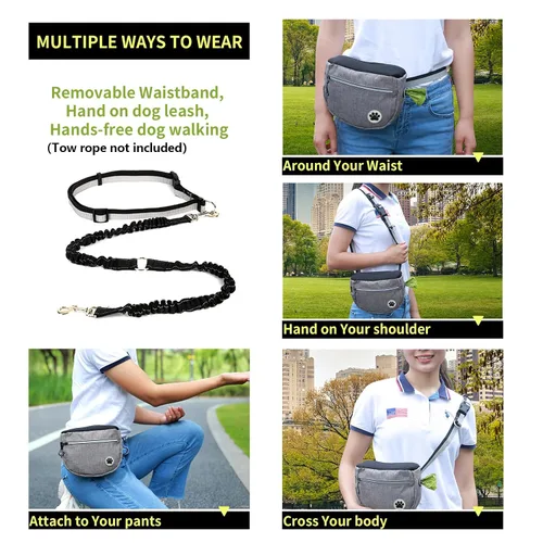 Vista 5 de Bolsa grande de 7 tazas para golosinas para perros con clicker, bolsas para entrenamiento de mascotas, bolsa de cierre automático cruzado
