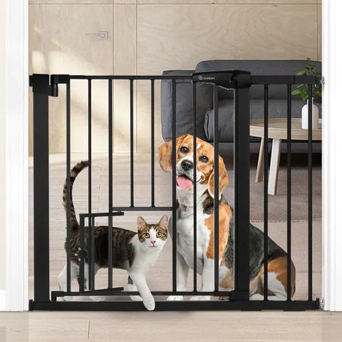 Vista 8 de COMOMY Puerta para mascotas de cierre automático con puerta de gato, puerta Negro