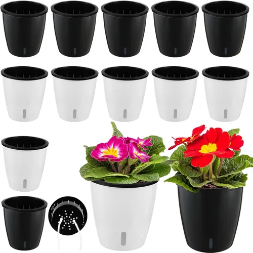Vista 14 de Planterhoma Macetas de riego automático de 5 pulgadas para plantas de interior, 6 paquetes de macetas de violeta africana con indicador, maceta