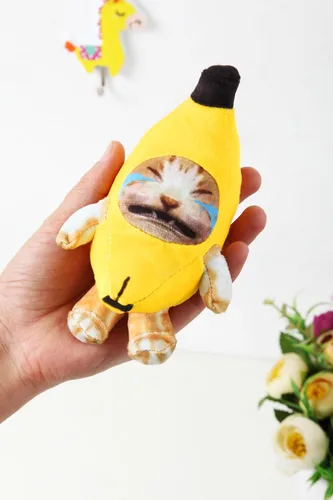 Vista 3 de Llavero de peluche de gato de plátano que llora, adornos divertidos felices del animal de peluche del gato del sonido del bebé