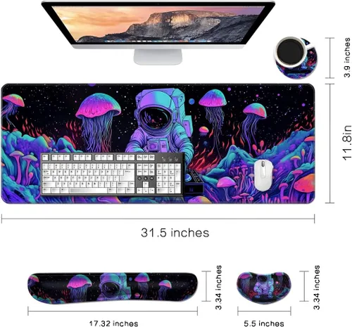 Vista 2 de Alfombrilla de escritorio, alfombrilla de mouse grande para juegos con reposamuñecas, 4 en 1 XXL, reposamuñecas para teclado, soporte de muñeca