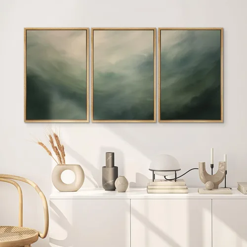 Vista 277 de SIGNWIN Lienzo enmarcado para pared, juego de arte neutro de bosque brumoso, ilustraciones en tono tierra, arte moderno, decorativo, bohemio
