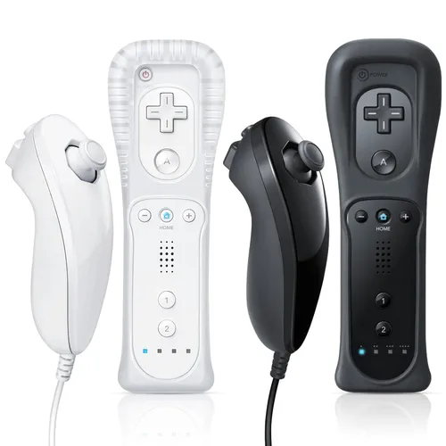 Vista 7 de FASIGO Remote Controller with Nunchuck, Compatible with Nintendo Wii/Wii U, 2 Pack (Black)