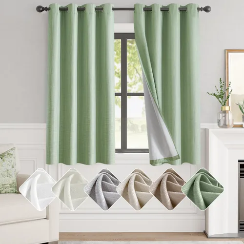 Vista 13 de jinchan Cortinas 100% opacas para dormitorio, sala de estar, cortinas opacas de lino de 63 pulgadas de largo, cortinas de oscurecimiento