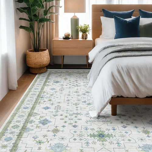 Vista 138 de Hazo Haus – Alfombra pequeña para entrada, cocina o baño, antideslizante con base de goma, resistente a las manchas y a la decoloración, diseño