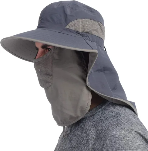Vista 2 de USHAKE Sombrero de pesca de ala ancha para exteriores con solapa para el cuello