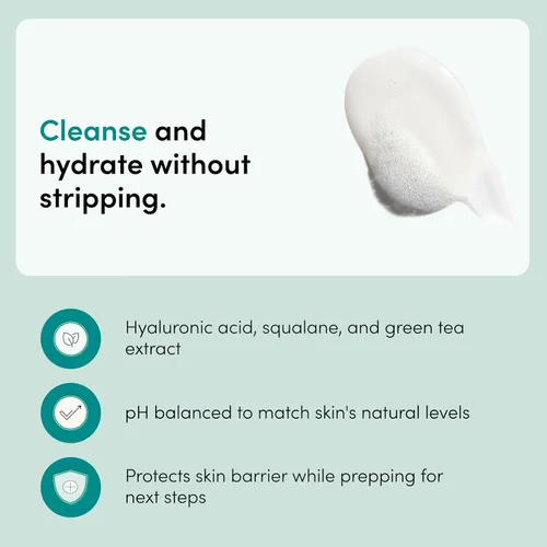Vista 2 de Hers Clear Waters Limpiador facial – Ácido hialurónico, escualano y extracto de té verde – Lavado facial hidratante para todo tipo de piel – pH