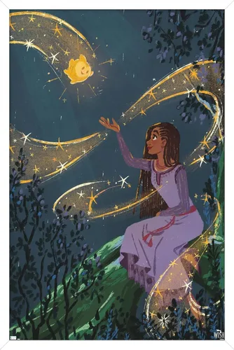 Vista 14 de Trends International Disney Wish - Póster de collage 2 (Asha & Star), 22.4 pulgadas de largo x 14.7 pulgadas, versión enmarcada en madera de granero