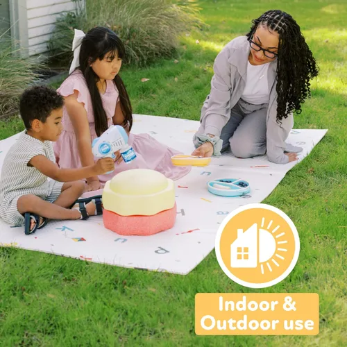 Vista 7 de Nuby Tapete reversible para bebé, plegable y ligero, tapete de juego infantil de espuma, 77 x 58 pulgadas, fácil almacenamiento y viaje, globos