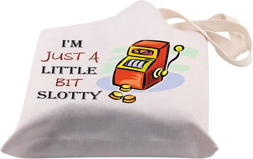 Vista 5 de BDPWSS Divertido juego bolsa de asas Casino amante regalo I'm Just a Little Bit Slotty máquina tragamonedas cremallera bolsa para el regalo