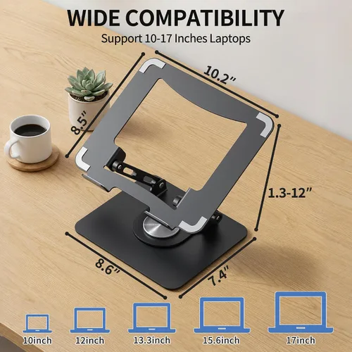 Vista 6 de SOUNDANCE Soporte giratorio 360º para laptop, elevador ergonómico para computadora de escritorio, soporte de metal multiángulo de altura ajustable