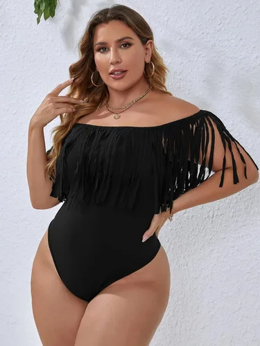 Vista 4 de WDIRARA Body sin mangas para mujer con flecos y hombros descubiertos