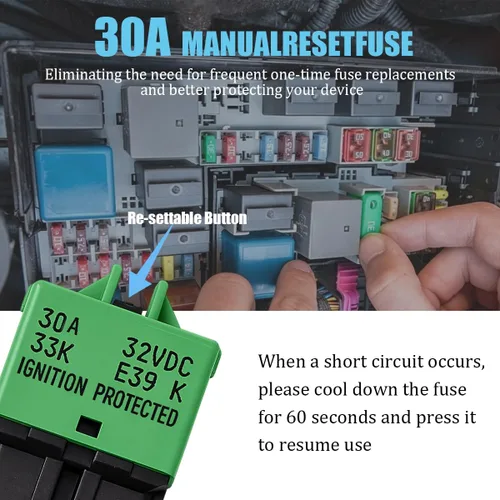 Vista 4 de Paquete de 2 fusibles de disyuntor E39 de perfil bajo 30 A, 32 V CC