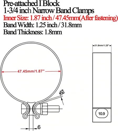 Vista 3 de Abrazadera de banda de escape de 1.75" de acero inoxidable T304, abrazaderas de escape estrechas de 1-3/4 pulgadas, abrazaderas de solapamiento