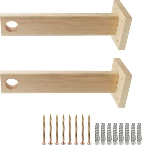 Vista 8 de Wealrit 2 soportes de madera sin terminar para cortinero, soporte de extremo de armario, soporte de barra de armario con tornillos para barra