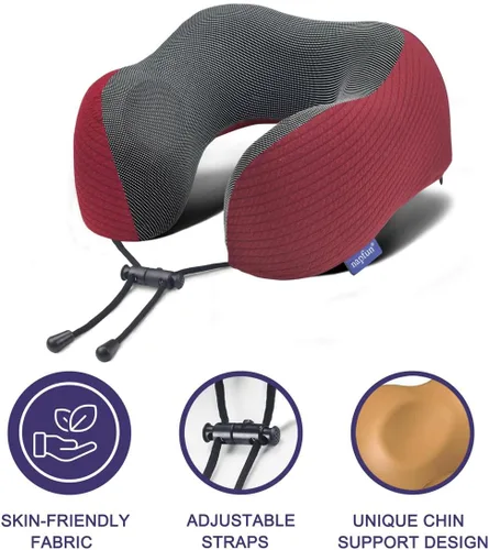 Vista 3 de napfun Almohada de cuello para viajes con bolsa de viaje, máscara de sueño y tapones para los oídos, almohada de espuma viscoelástica para dormir