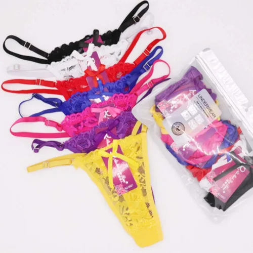 Vista 2 de Tangas de encaje sexy con borlas y lazo para mujer, ropa interior ajustable con tanga, talla única