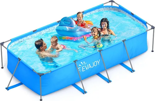 Vista 12 de Evajoy Piscina redonda sobre el suelo con marco de metal para exteriores de 10 pies x 30 pulgadas con fácil instalación, solo piscina