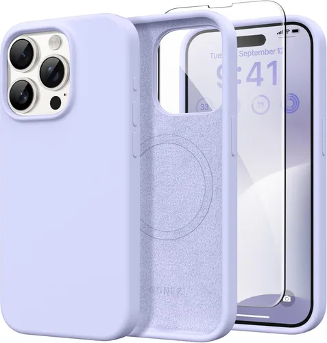 Vista 250 de GONEZ Funda magnética para iPhone 14, compatible con Magsafe, con protector de pantalla + protector de cámara, forro de microfibra antiarañazos