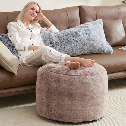 Vista 15 de Puf Otomano Reposapiés 20"x15" Reposapiés y Otomanos Pequeños con Relleno Crema Otomano Pequeño Beige Reposapiés Otomano Marfil Poofy Otomano