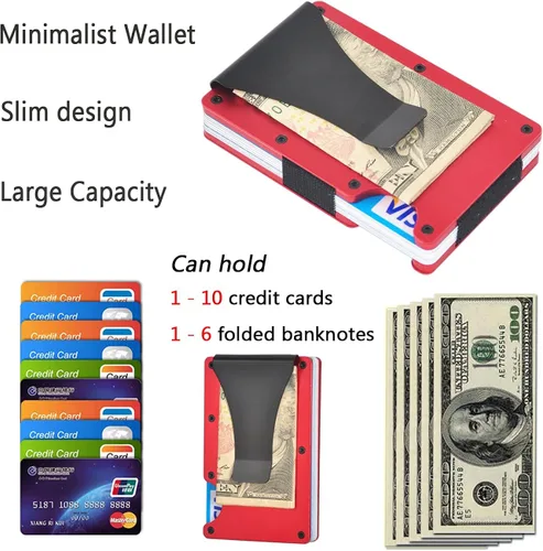 Vista 4 de Kenpal Cartera de metal minimalista con clip para dinero organizador de aluminio para tarjetas de crédito para hombres y mujeres Minimalista