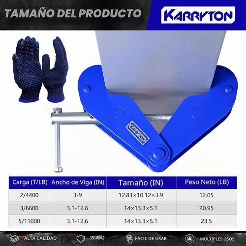 Vista 2 de Abrazadera de haz 4400LB/2Ton, ancho de brida de haz de 3-9