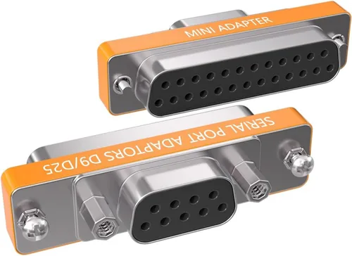 Vista 3 de DB9 hembra a DB25 hembra de perfil bajo y módem Mini adaptador, naranja (F/F)