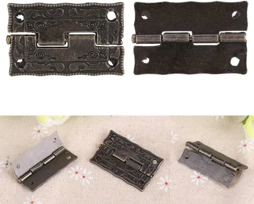 Vista 4 de 2 juegos de caja de madera para el pecho, cerrojo con cierre de pestillo, bisagras decorativas retro y protectores de esquina con tornillos, joyero