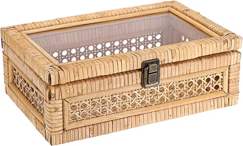 Vista 18 de Hipiwe Caja de exhibición de ratán con tapa de almacenamiento decorativo
