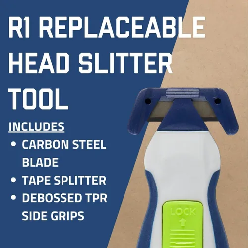 Vista 2 de AccuTec Pro Safety R1 - Herramienta de corte de cabeza reemplazable, cuerpo ABS, hoja de acero al carbono, divisor de cinta, abridor de cajas